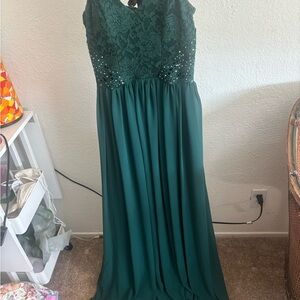 City Triangles Dark Green Lace Maxi Dress